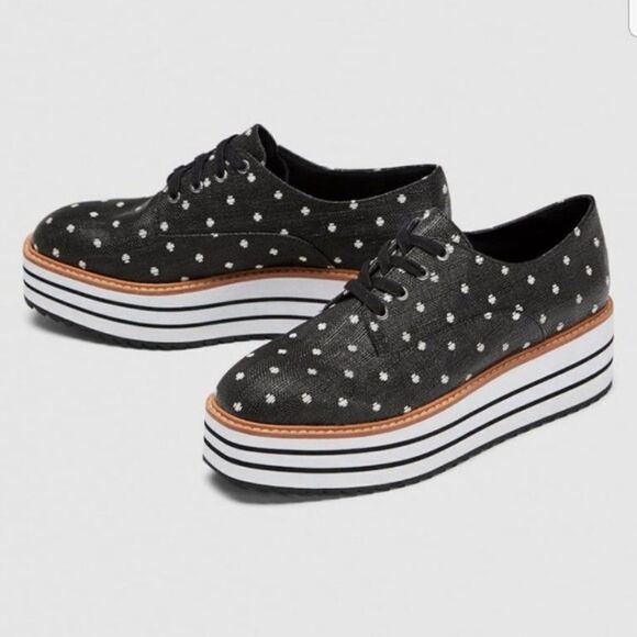 Zara black coated canvas platform polka-dot derby sneakers Size 36 - Picture 1 of 14